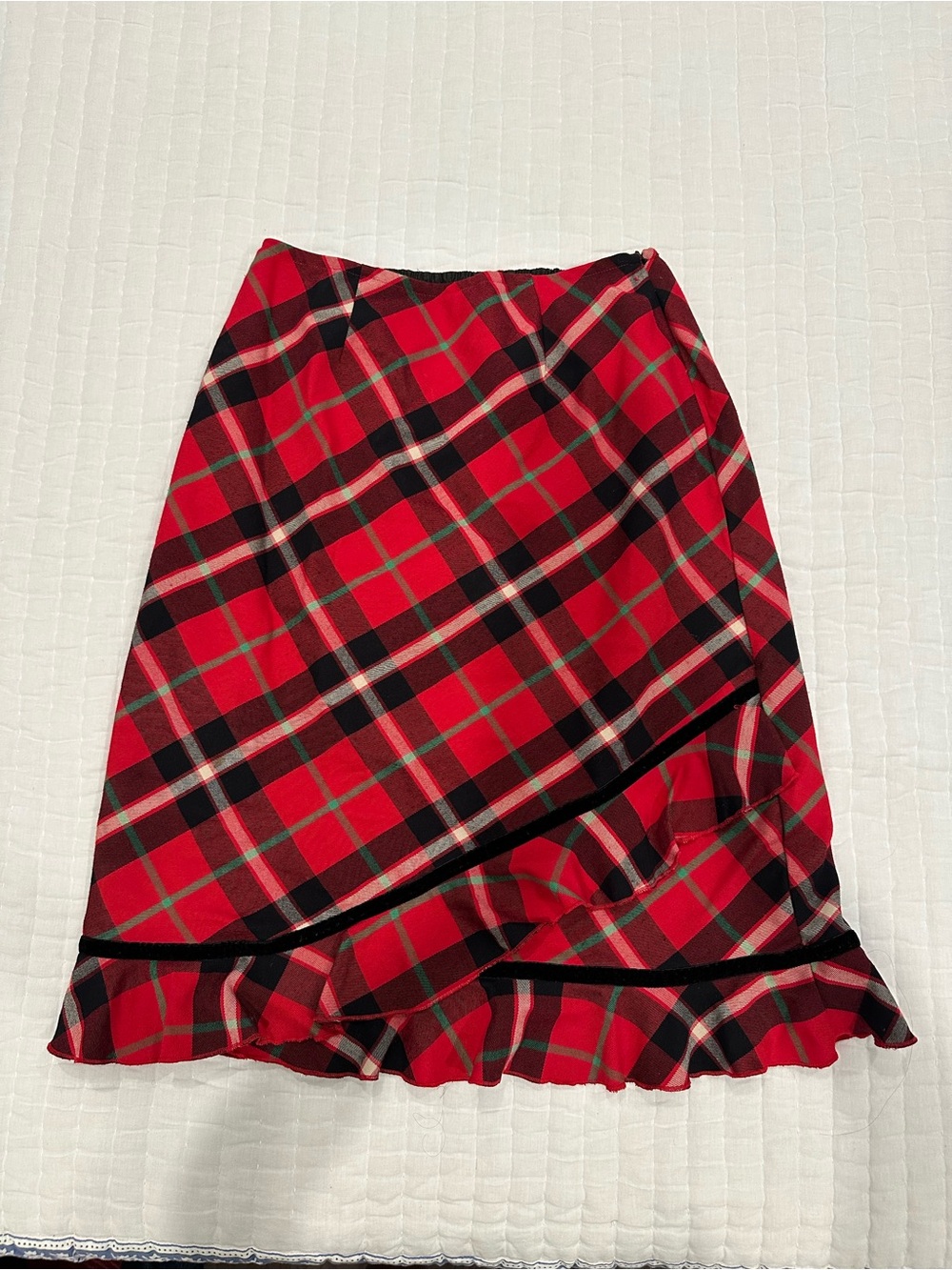 Hanna Andersson Red Plaid Midi Skirt with Ruffle Hem